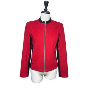 Louben Cashmere Wool Blend Fitted Jacket Blazer Red and Black Size 4